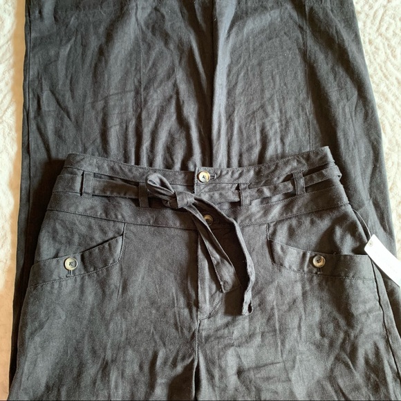 ANTHROPOLOGIE Black Wide Leg Linen Pants 4P - Picture 4 of 9